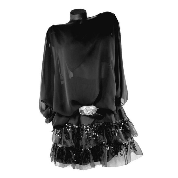 Black Slip Skirt with Sheer Sequin Extender. Great for Layering! - Picture 2 of 5